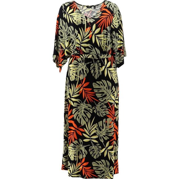 NWT G BY GIULIANA ECOLUXE KNIT DRESS BLACK PALM LARGE - Picture 1 of 12